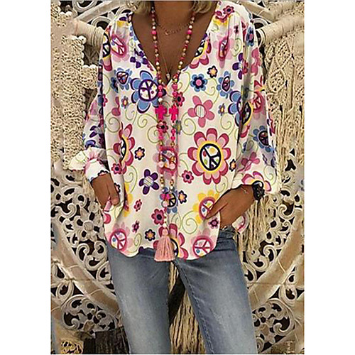 

Women's Tops Floral Blouse V Neck Daily Spring Summer White S M L XL 2XL 3XL 4XL