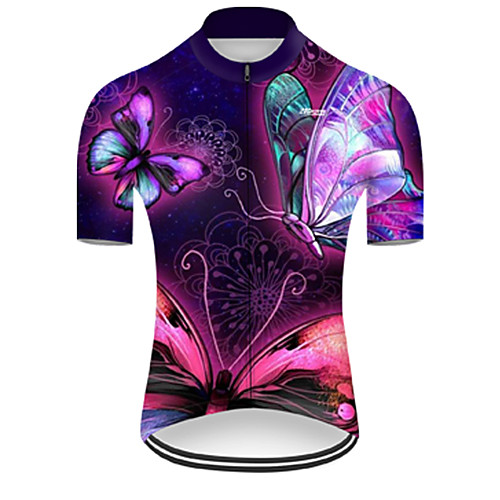 

21Grams Men's Short Sleeve Cycling Jersey Nylon Fuchsia Butterfly Gradient 3D Bike Jersey Top Mountain Bike MTB Road Bike Cycling Quick Dry Breathable Sports Clothing Apparel / Micro-elastic