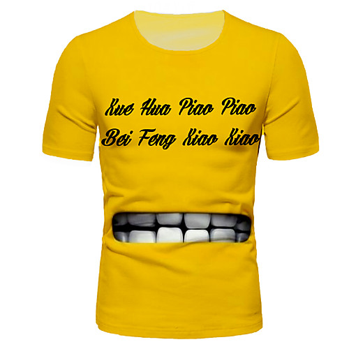 

Men's T shirt Graphic Letter Print Short Sleeve Daily Tops Basic Yellow