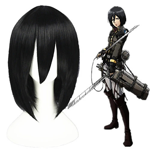 

Cosplay Costume Wig Cosplay Wig Mikasa Ackermann Shingeki No Kyojin Straight Cosplay With Bangs Wig Short Black Synthetic Hair 14 inch Men's Anime Fashionable Design Cosplay Black