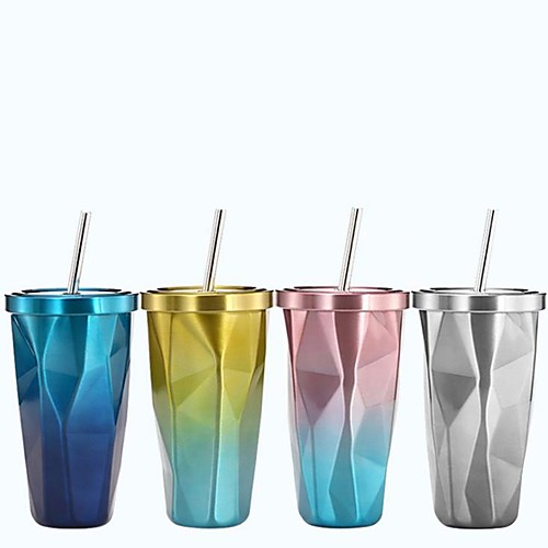 

Stainless Steel Tumbler with Straw- Hot and Cold Double Wall Drinking Mug 304 Stainless Steel Portable 500ml