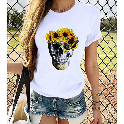 

Women's T-shirt Graphic Tops - Print Round Neck Basic Daily Spring Summer White XS S M L XL 2XL 3XL 4XL