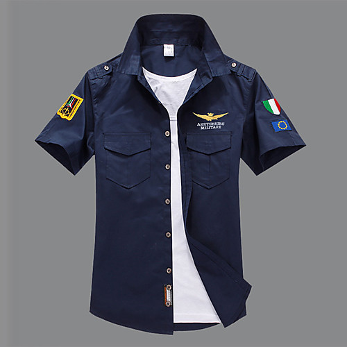 

Men's Graphic Solid Colored Shirt Basic Military Daily Weekend White / Black / Blue / Army Green / Royal Blue