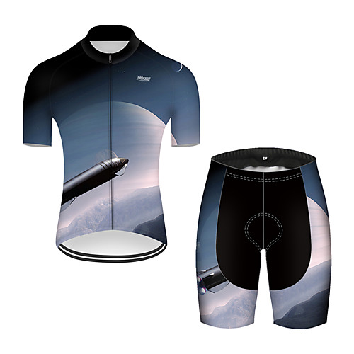 

21Grams Men's Short Sleeve Cycling Jersey with Shorts Nylon Polyester Black / White 3D Gradient Rocket Bike Clothing Suit Breathable 3D Pad Quick Dry Ultraviolet Resistant Reflective Strips Sports 3D