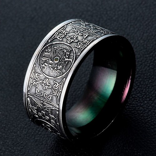 

Men's Band Ring Black Titanium Steel Date Jewelry Totem Series