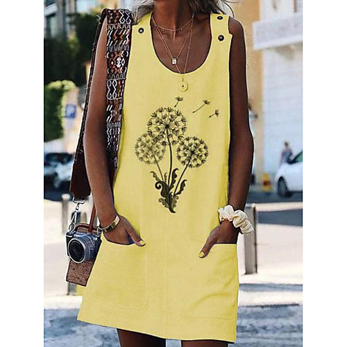 

Women's A-Line Dress Short Mini Dress - Sleeveless Print Summer Casual 2020 White Blue Yellow Orange S M L XL XXL