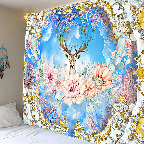 

Beautiful flowers in the pattern of sika deer tapestry or background cloth or decorative cloth