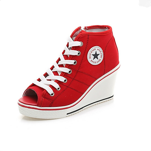 

Women's Sneakers Wedge Heel Canvas Spring & Summer Black / White / Red
