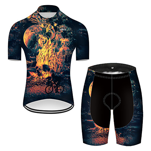 

21Grams Men's Short Sleeve Cycling Jersey with Shorts Nylon Black / Yellow Skull Bike Breathable Sports Patterned Mountain Bike MTB Road Bike Cycling Clothing Apparel / Stretchy