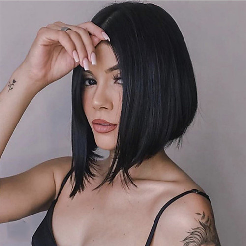 

Synthetic Wig kinky Straight Middle Part Wig Short Natural Black Synthetic Hair 12 inch Women's Simple Classic Women Black