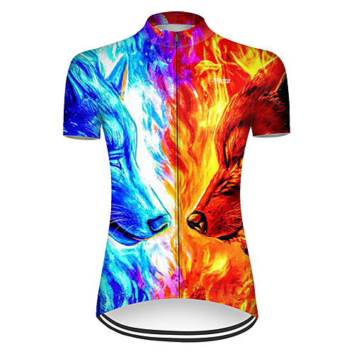 

21Grams Women's Short Sleeve Cycling Jersey Nylon Polyester BlueYellow Gradient Animal Wolf Bike Jersey Top Mountain Bike MTB Road Bike Cycling Breathable Quick Dry Ultraviolet Resistant Sports