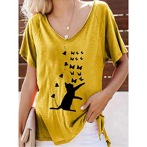 

Women's T-shirt Animal Tops - Print V Neck Daily Red Yellow Green M L XL 2XL 3XL 4XL 5XL