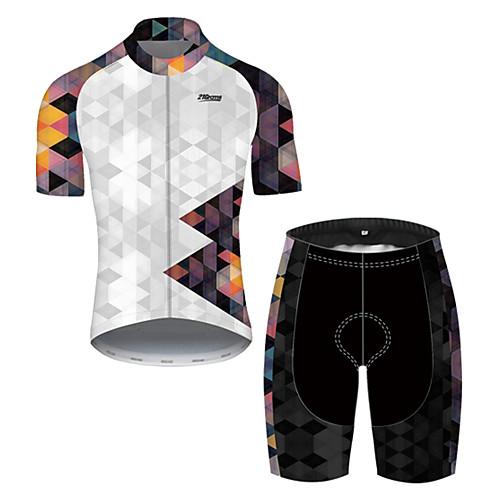 

21Grams Men's Short Sleeve Cycling Jersey with Shorts Nylon Polyester SilverOrange Plaid Checkered Patchwork Bike Clothing Suit Breathable 3D Pad Quick Dry Ultraviolet Resistant Reflective Strips