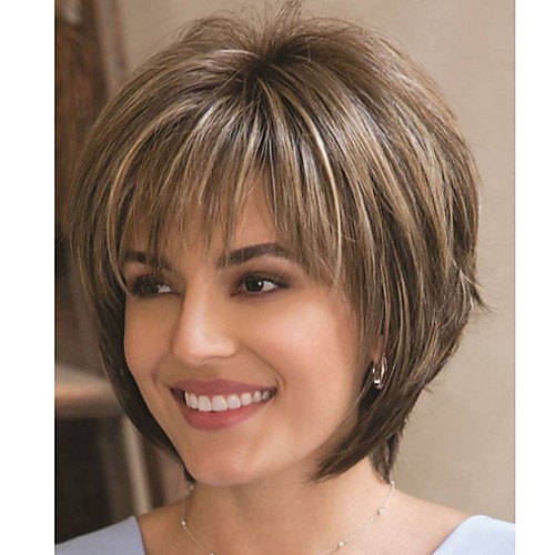 

Synthetic Wig Natural Straight Asymmetrical Wig Short Flaxen Synthetic Hair 12 inch Women's Fashionable Design Party Brown