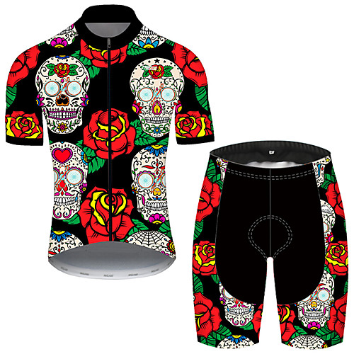 

21Grams Men's Short Sleeve Cycling Jersey with Shorts Nylon Polyester Black / Red Skull Floral Botanical Funny Bike Clothing Suit Breathable 3D Pad Quick Dry Ultraviolet Resistant Reflective Strips