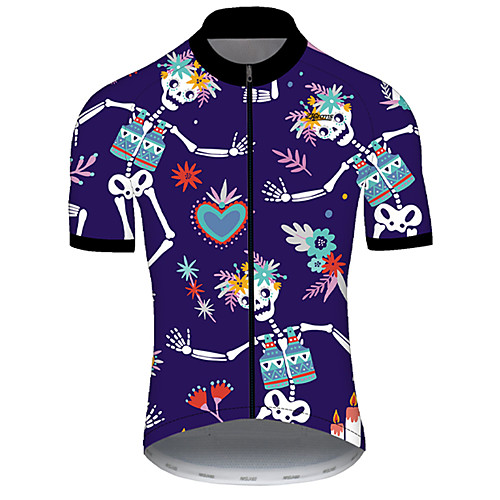 

21Grams Men's Short Sleeve Cycling Jersey Nylon Polyester Blue / White Heart Skull Floral Botanical Bike Jersey Top Mountain Bike MTB Road Bike Cycling Breathable Quick Dry Ultraviolet Resistant
