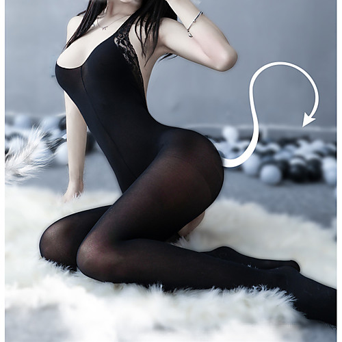 

Women's Lace Backless Cut Out Bodysuits Nightwear Jacquard Solid Colored Black One-Size