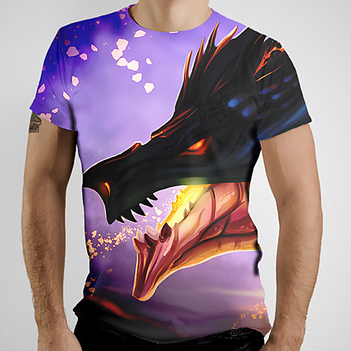 

Men's T shirt Graphic Flame Animal Print Short Sleeve Daily Tops Basic Purple