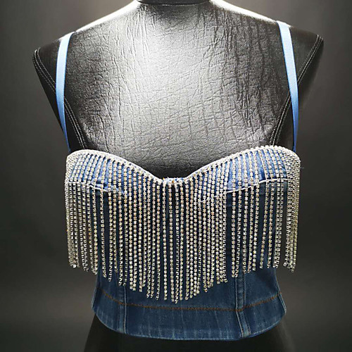 

Exotic Dancewear Vest Tassel Women's Performance Theme Party Sleeveless Denim