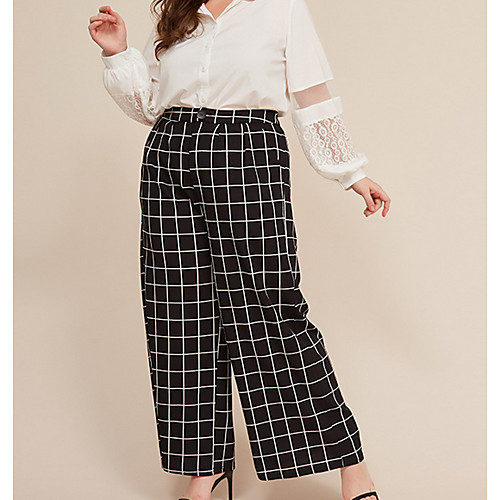 

Women's Basic Loose Wide Leg Pants - Plaid / Checkered Black XL / XXL / XXXL