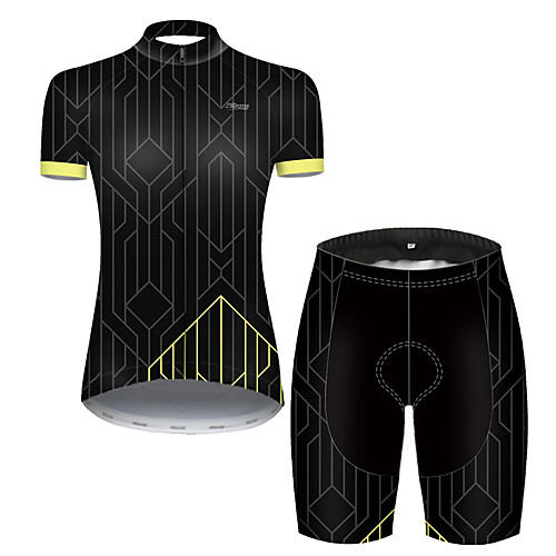 

21Grams Women's Short Sleeve Cycling Jersey with Shorts Nylon Polyester Black / Yellow Plaid Checkered Gradient Geometic Bike Clothing Suit Breathable 3D Pad Quick Dry Ultraviolet Resistant