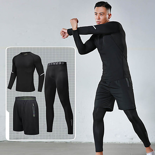 

Men's Pocket Tracksuit Activewear Set Workout Outfits 3pcs Round Running Active Training Jogging Reflective Breathable Quick Dry Sportswear Athletic Clothing Set Long Sleeve Activewear Stretchy Skinny