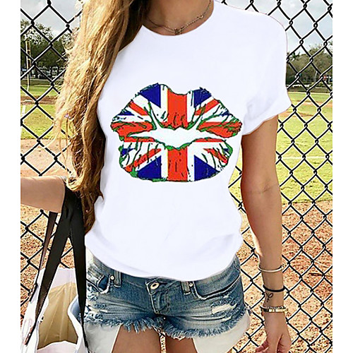 

Women's T-shirt Graphic Tops - Print Round Neck Basic Daily Spring Summer White XS S M L XL 2XL 3XL 4XL