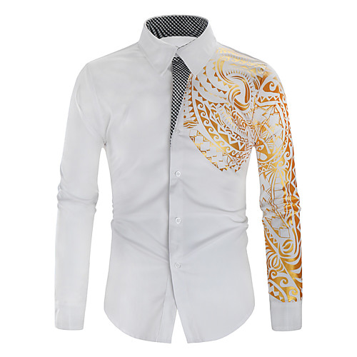 

Men's Graphic Print Shirt - Cotton Basic Causal Casual White / Black / Red / Navy Blue / Long Sleeve