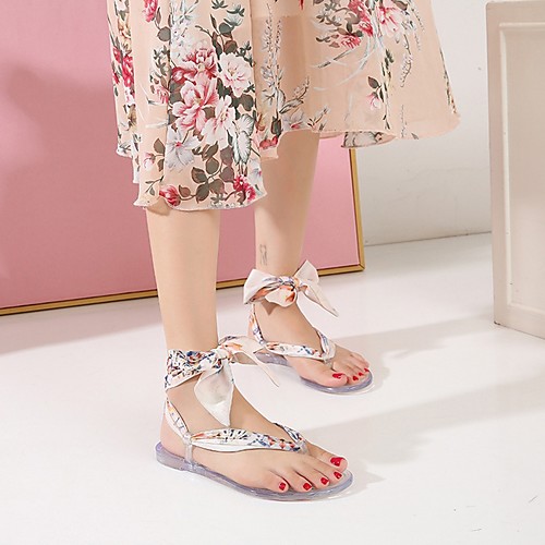 

Women's Sandals Summer Flat Heel Open Toe Daily PU Black / Pink / Gold