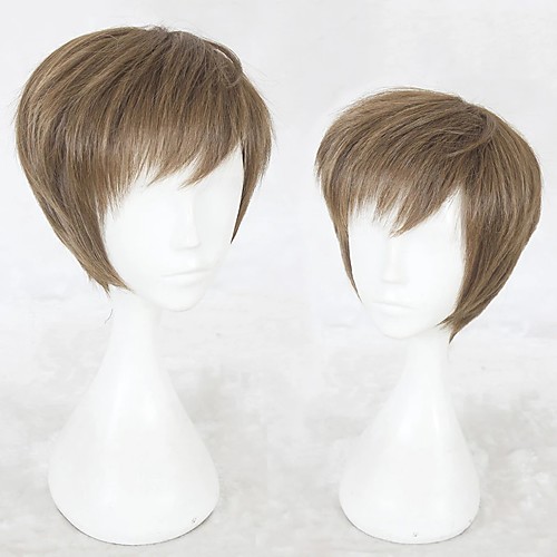 

Cosplay Wig Bai Qi Game Love and producer Curly Cosplay Halloween With Bangs Wig Short Brown Synthetic Hair 12 inch Men's Anime Cosplay Comfortable Brown