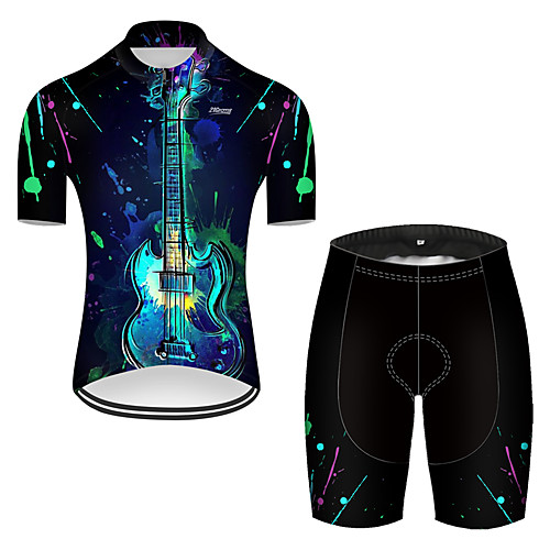 

21Grams Men's Short Sleeve Cycling Jersey with Shorts Black / Blue Bike Breathable Sports Patterned Mountain Bike MTB Road Bike Cycling Clothing Apparel / Stretchy