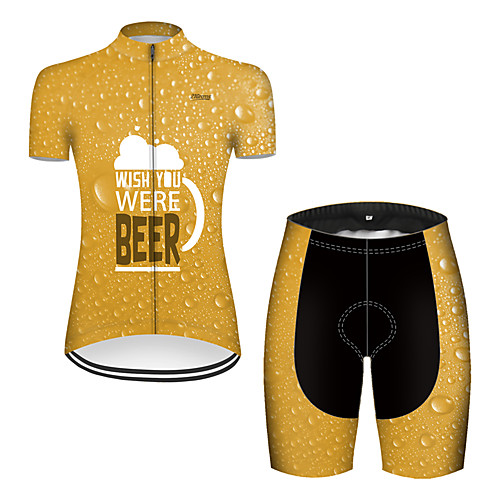 

21Grams Women's Short Sleeve Cycling Jersey with Shorts Nylon Black / Yellow Oktoberfest Beer Bike Breathable Sports Patterned Mountain Bike MTB Road Bike Cycling Clothing Apparel / Stretchy