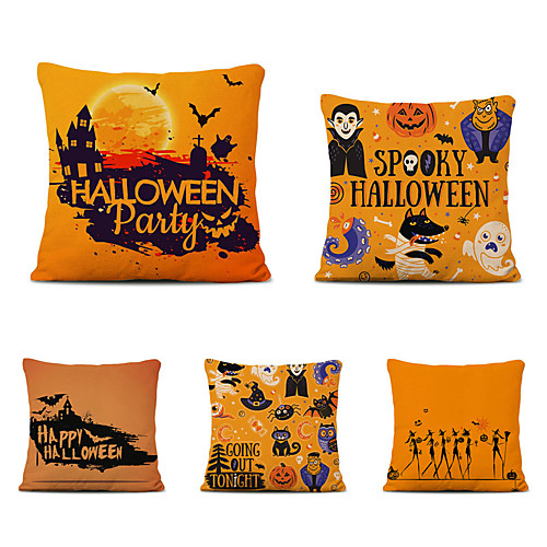 

Halloween Party Halloween Decor Horror Ghost Set of 5 Throw Pillow Cases Sofa Cushion Covers Cartoon Halloween Linen Square Decorative