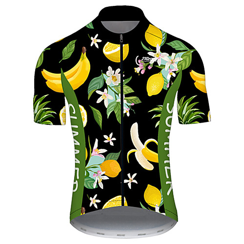 

21Grams Men's Short Sleeve Cycling Jersey Nylon Polyester Black / Yellow Floral Botanical Fruit Lemon Bike Jersey Top Mountain Bike MTB Road Bike Cycling Breathable Quick Dry Ultraviolet Resistant