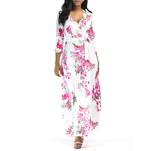 

Women's Swing Dress Maxi long Dress - 3/4 Length Sleeve Floral Summer Casual 2020 White Yellow Royal Blue S M L XL