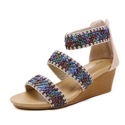 

Women's Sandals Summer Wedge Heel Open Toe Daily PU Black / Brown / Beige