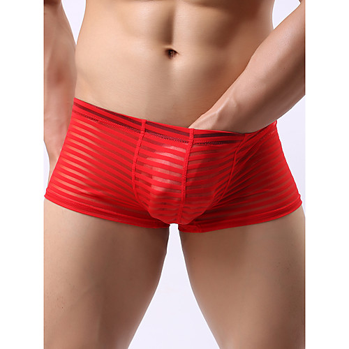 

Men's 1 Piece Mesh Boxers Underwear - Normal Low Waist Black Blue Red M L XL