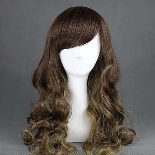

Cosplay Wig Lolita Curly Cosplay Halloween Asymmetrical With Bangs Wig Long Brown Synthetic Hair 23 inch Women's Anime Cosplay Ombre Hair Mixed Color