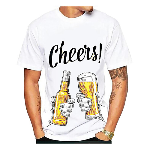 

Men's T shirt Graphic Beer Print Short Sleeve Daily Tops White