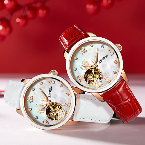 

Women's Mechanical Watch Butterfly Fashion Genuine Leather Automatic self-winding White Red Blushing Pink Water Resistant / Waterproof Adorable Lovely Analog / Stainless Steel