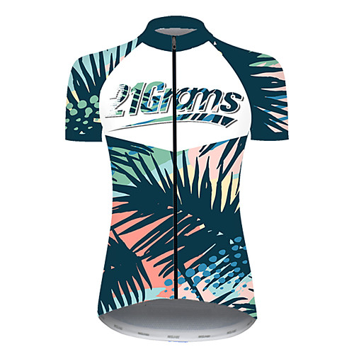 

21Grams Women's Short Sleeve Cycling Jersey Nylon Polyester BlueGreen Gradient Leaf Floral Botanical Bike Jersey Top Mountain Bike MTB Road Bike Cycling Breathable Quick Dry Ultraviolet Resistant