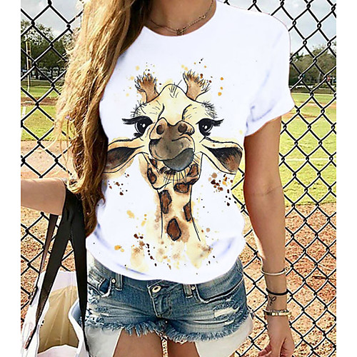 

Women's Tops Graphic T-shirt - Print Round Neck Basic Daily Spring Summer White XS S M L XL 2XL 3XL 4XL