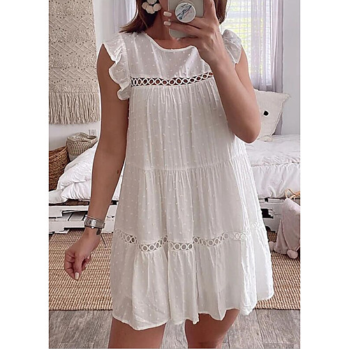 

Women's A-Line Dress Knee Length Dress - Sleeveless Solid Color Summer Casual 2020 White S M L XL