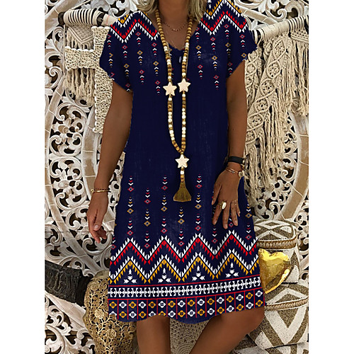 

Women's Shift Dress Knee Length Dress - Short Sleeves Geometric Print Summer Casual Daily 2020 Purple M L XL XXL XXXL