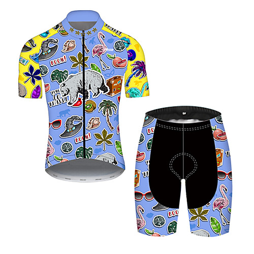 

21Grams Men's Short Sleeve Cycling Jersey with Shorts Nylon Polyester BlueYellow Flamingo Animal Bear Bike Clothing Suit Breathable 3D Pad Quick Dry Ultraviolet Resistant Reflective Strips Sports