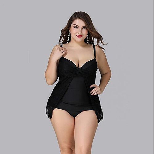 

Women's Strap One-piece Swimwear Swimsuit - Solid Colored XL XXL XXXL Black