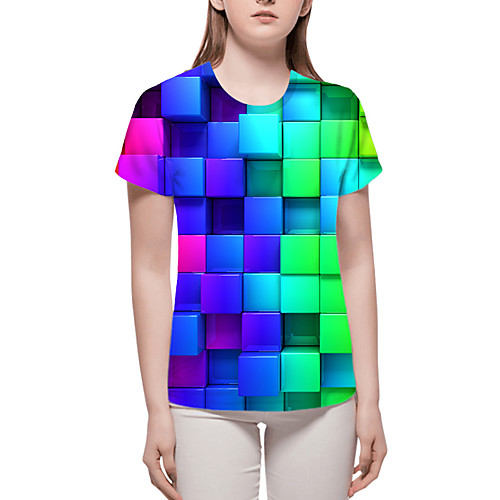 

Women's Tops Graphic 3D Print T-shirt - Print Round Neck Basic Daily Spring Summer Rainbow S M L XL 2XL 3XL 4XL 5XL 6XL