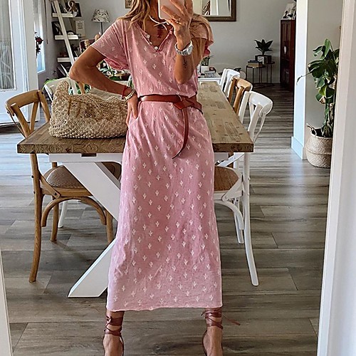 

Women's A-Line Dress Midi Dress - Short Sleeves Geometric Summer Casual 2020 Blushing Pink S M L XL