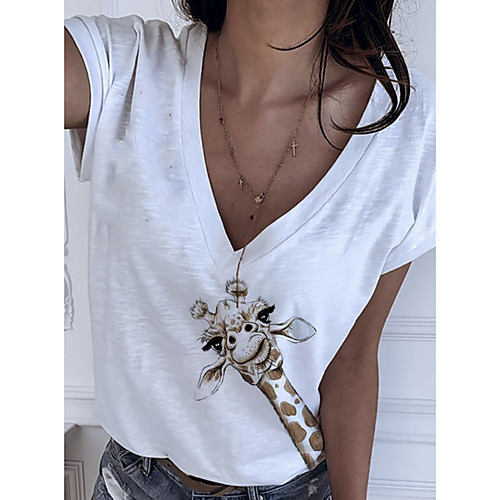 

Women's T-shirt Animal Tops V Neck Daily Summer White S M L XL 2XL 3XL