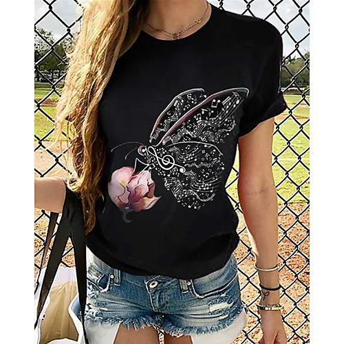 

Women's T-shirt Graphic Tops - Print Round Neck Loose Cotton Basic Daily Summer Black S M L XL 2XL 3XL 4XL